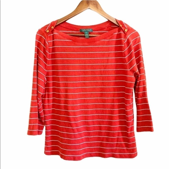 Lauren Ralph Lauren Red Striped Equestrian Blouse - Picture 1 of 5